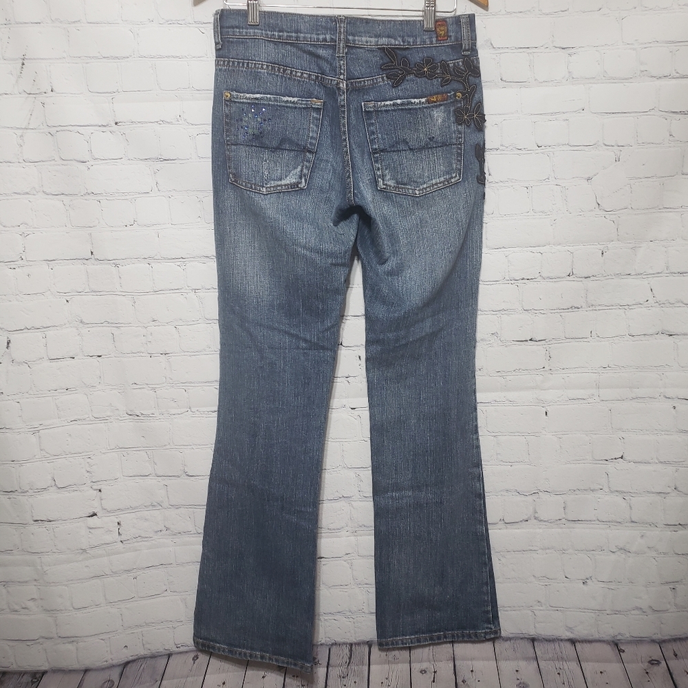 7FAM Sz 28 Floral & Rhinestone Embellished Jeans - Picture 9 of 16